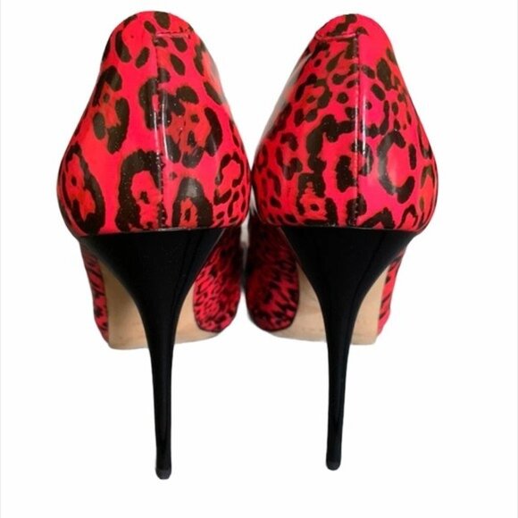 Jimmy Choo Hot Pink Animal Print Open Toe Heels Size 38.5 - Picture 5 of 9